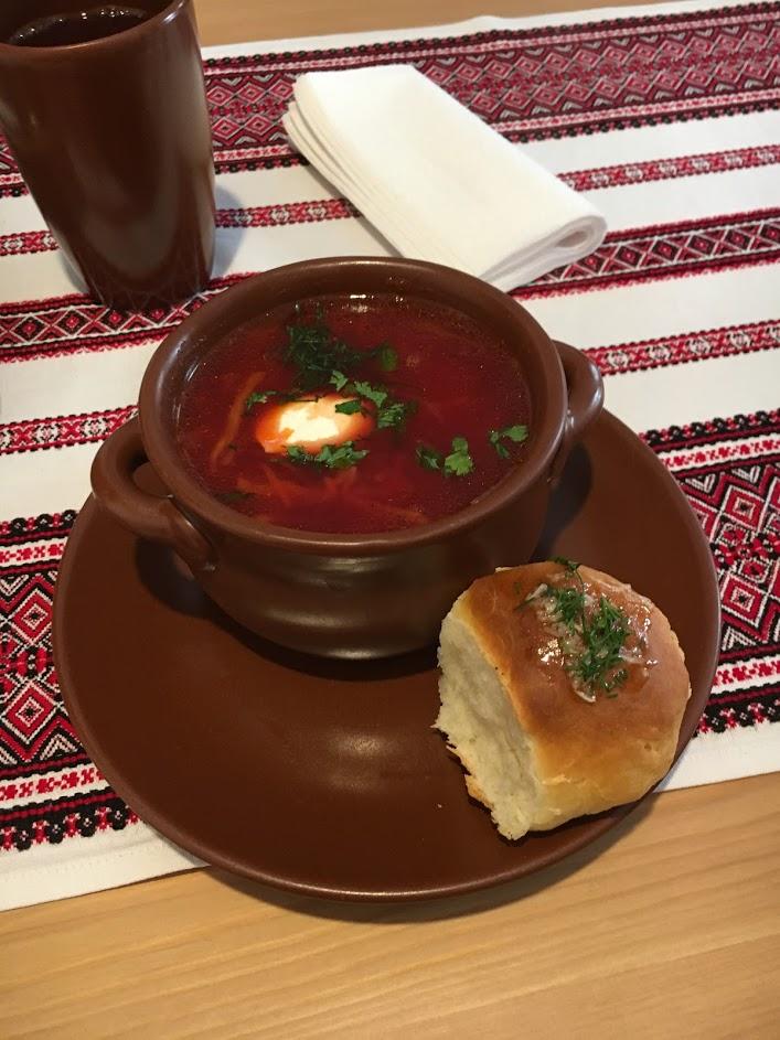 borsch with dollop of sour cream